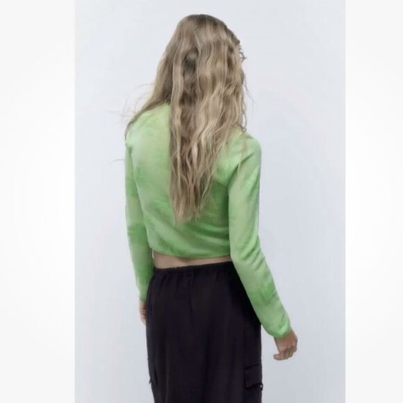 Zara Floral Knit Crop Semi-Sheer Long Sleeve Sweater Top - Picture 3 of 9